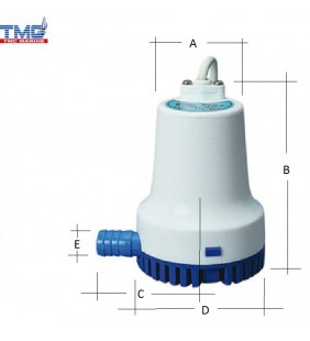 Esquema de medidas de Bomba sumergible TMC 1750 GPH 24V